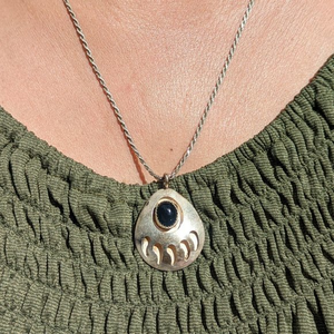 Native American Bear Foot Jet Pendant Rope Chain Necklace, Dead Pawn Handmade***